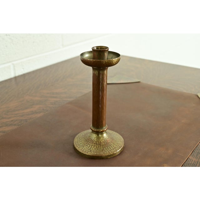 Roycroft Roycroft Arts & Crafts Brass Finished Hammered Copper Candlestick For Sale - Image 4 of 13
