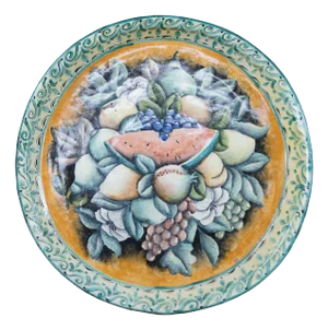 Late 20th Century Mayolica Santa Rosa Mexican Fruit Flowers Still Life Stoneware Charger Plate