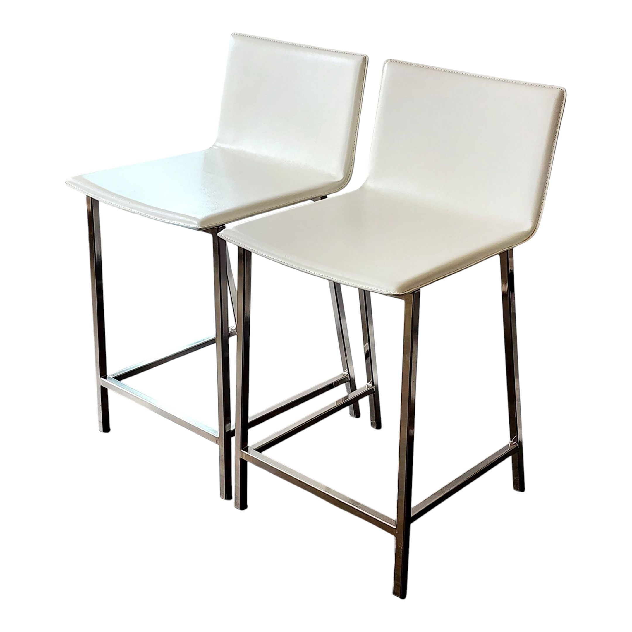Cb2 Phoenix White Leather Chrome Counter Chair - A Pair