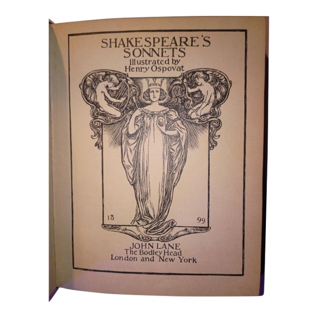 Signed Shakespeare's Sonnets One of a Kind Full Leather Artisan Hand-Bound, 1899, Art Nouveau Illustrations by Henry Ospovat For Sale