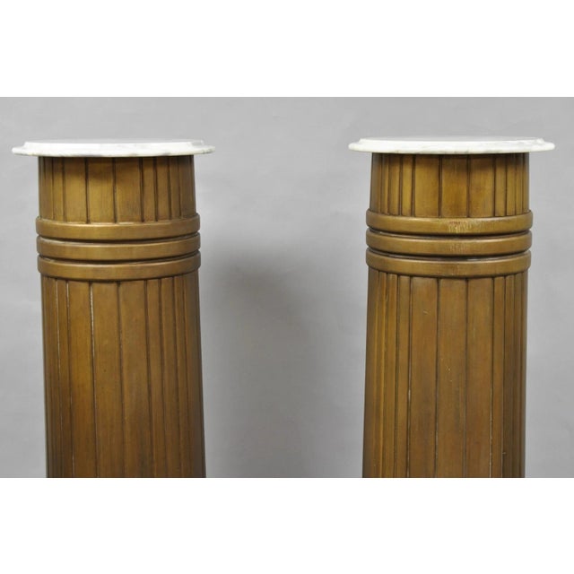 Wood Antique Art Deco 75" Tall Wooden Pedestal Column Geometric Chevron Carved - Pair For Sale - Image 7 of 18