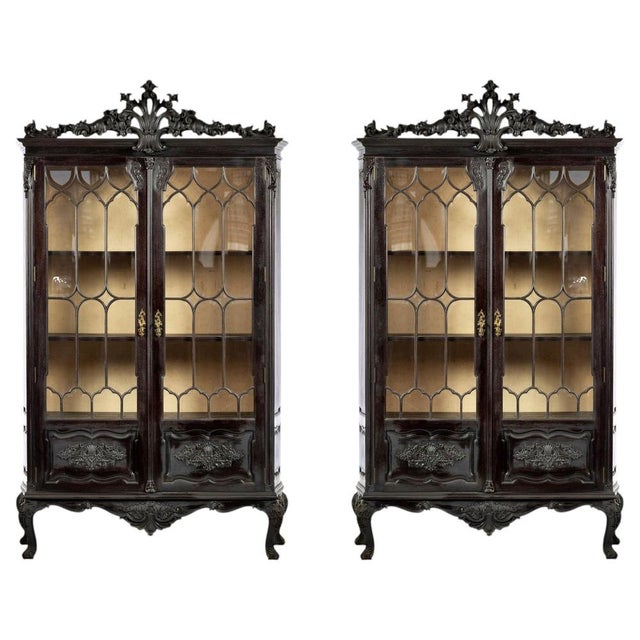 Vintage Portuguese Display Cabinets in Chestnut, Set of 2 For Sale - Image 6 of 6