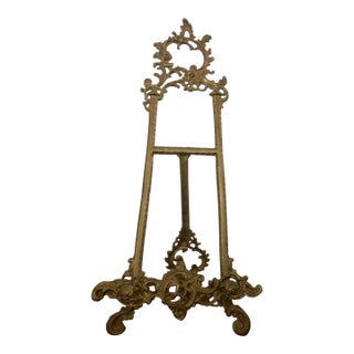 Vintage Solid Brass Ornate Gold Tabletop Easel Painting Picture Plate Holder For Sale