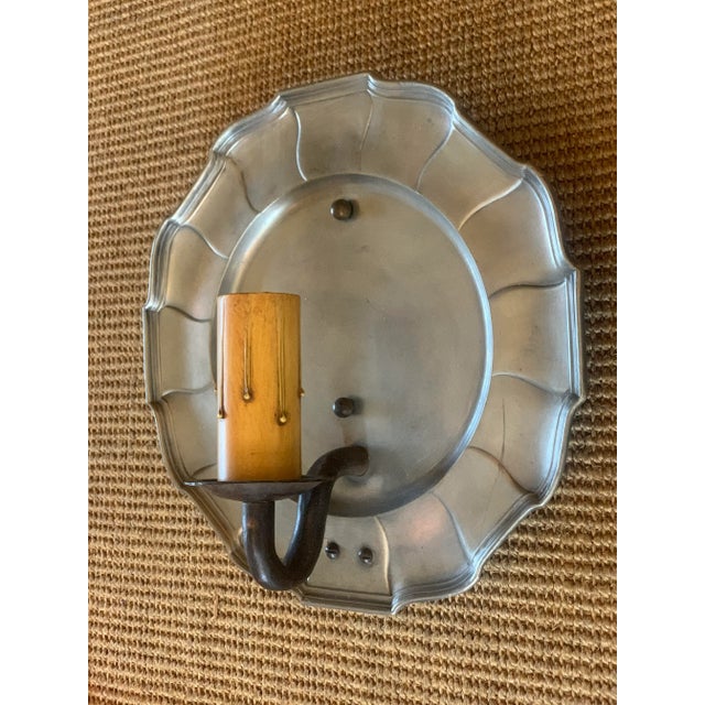 American 1910s Pewter and Iron Pie Crust Wall Sconces - Set of 3 For Sale - Image 3 of 8