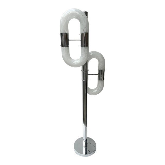 Metal Chain Floor Lamp Murano Glass by Aldo Nason for Mazzega, Italy, 1970s For Sale