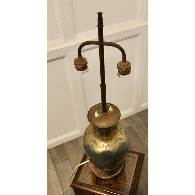 Arts & Crafts French Adjustable Brass and Pewter Table Lamp, 1920s For Sale - Image 4 of 9