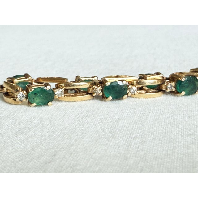 Vintage Michael Anthony 14k Yellow Gold Emerald Diamond Bar Link Tennis Bracelet For Sale - Image 14 of 17