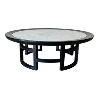 James Mont Style Ebonized Asian Style Base Round Coffee Table For Sale