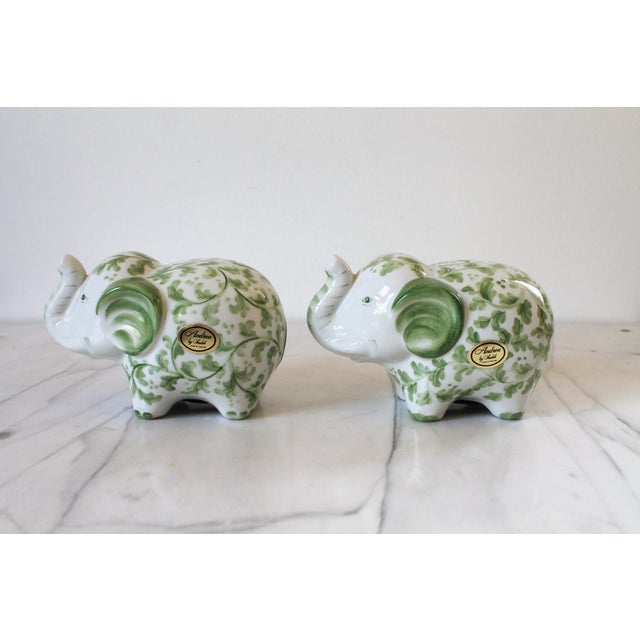 Late 20th Century Vintage Green and White Ceramic Elephant Banks - Andrea by Sadek For Sale - Image 5 of 9