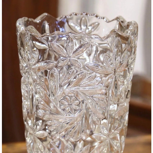 French Vintage French Cut Glass Vase With Etched Floral Motifs For Sale - Image 3 of 8