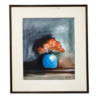 M. L. Telles Da Silva, Vase with Flowers, 1980s, Canvas For Sale