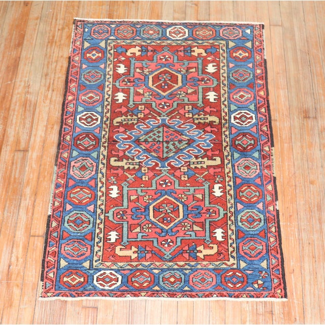 Textile Antique Colorful Small Persian Heriz Rug - 2'11" x 4'4" For Sale - Image 7 of 7
