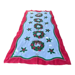 Vintage 1950s Vera Christmas Holly Linen Tablecloth
