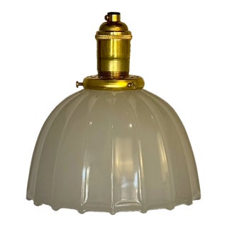 1900s Antique Milk Glass Scallop Shade Pendant For Sale