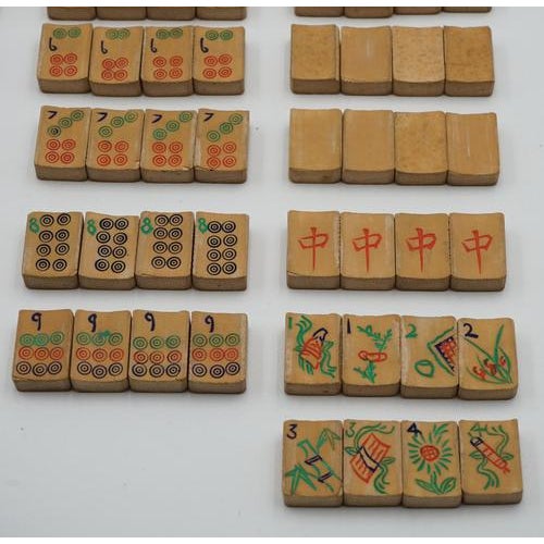 Antique Asian Oriental Mahjong Set of 148 Tiles in Edwardian Oak Box, Set of 149 For Sale - Image 14 of 18