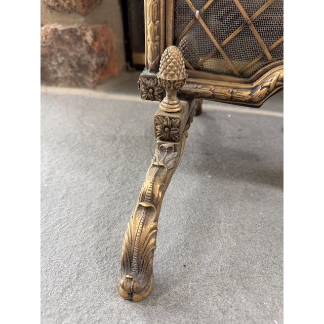 Late 20th Century Super Heavy French Louis XV Style Brass Fireplace Screen Fire Screen 30"h X 27"w X 13"d For Sale - Image 4 of 12