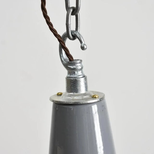 Industrial Industrial Grey Elliptical Pendant Light from Benjamin Crysteel, 1950s For Sale - Image 3 of 5