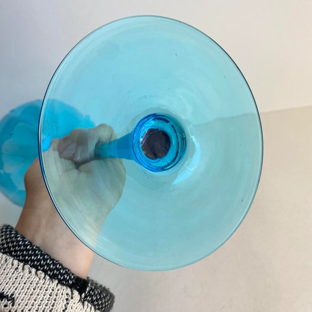 Turquoise Vintage Empoli Optic Turquoise Blue Tall Italian Art Glass Vase 1960s Mid Century Modern For Sale - Image 8 of 12