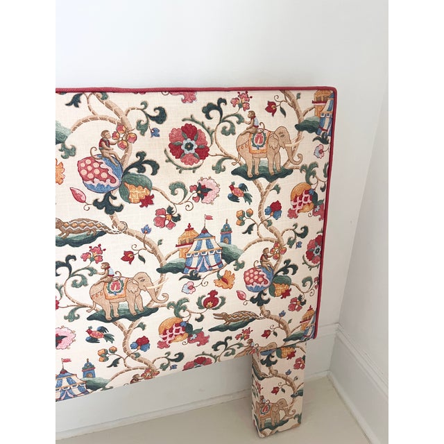 1990s Upholstered Headboard in P. Kaufmann Uzbek Jewel Fabric – Elephant Chinoiserie Print by Calico Corners For Sale - Image 4 of 15
