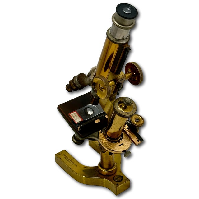 Antique Fine Quality Fancy Model Solid Brass Doctors Microscope by Bausch & Lomb Optical Co. New York - Circa 1898 For Sale - Image 9 of 18