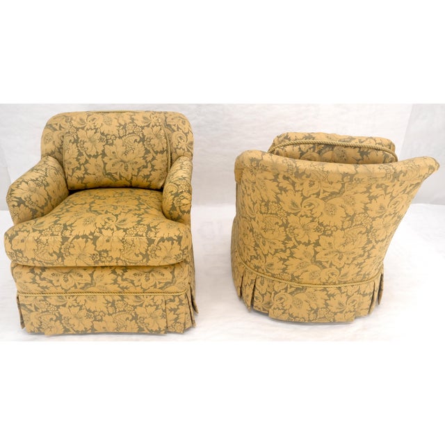 Late 20th Century Pair of Gold Floral Pattern Upholstery Lounge Chairs by Thomasville MINT For Sale - Image 5 of 18