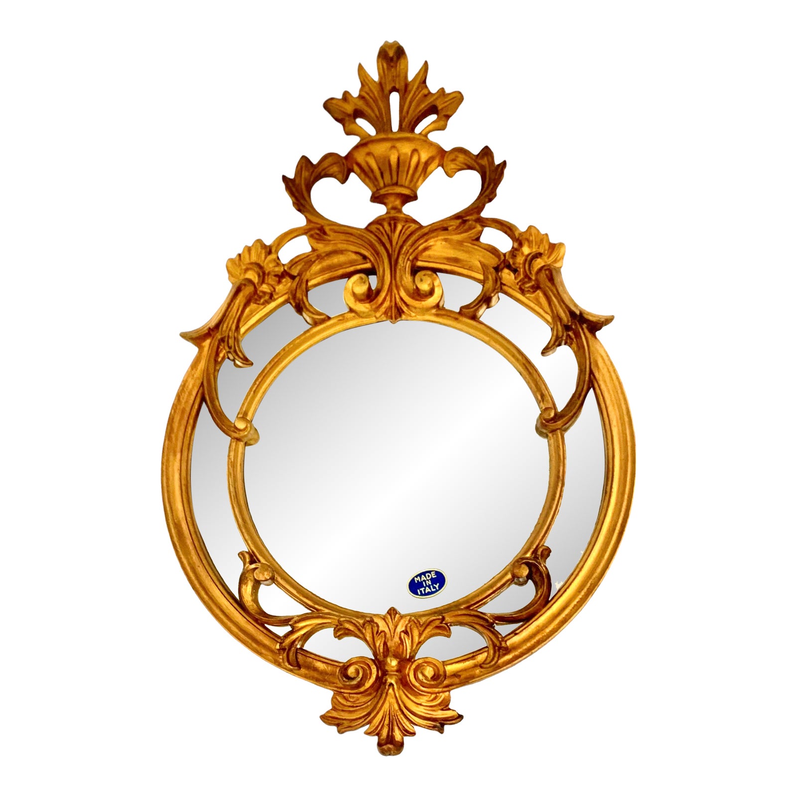 Vintage Italian Mirror Round Ornate Gold Leaf Design Frame Rococo Style ...