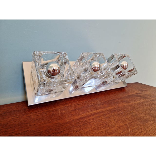 Ice Cube Triple Wall Light in Chromed Metal and Glass from Peill & Putzler, 1970 For Sale - Image 14 of 18