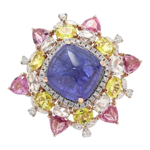 Chic Multi Gemstone Diamond Cocktail Ring Size 7 in 14k Yellow Gold, 18.52 Ct