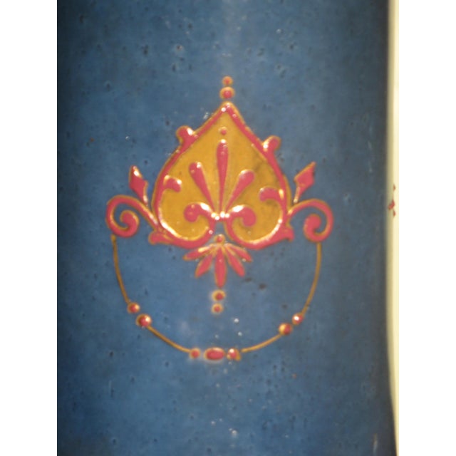 Blue Late 19th Century Table Lamp French Maiden River Bristol Glass Vase Hand Painted Enameled Brass For Sale - Image 8 of 15