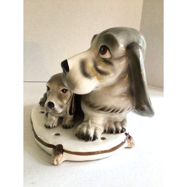 Figurative 1950s Japanese Porcelain Hound Dog and Pup on Pillow For Sale - Image 3 of 9
