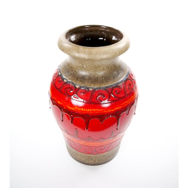 A Very Large & striking mid-century West German drip lava glazed porcelain vase, beautifully showcasing the bold colors...