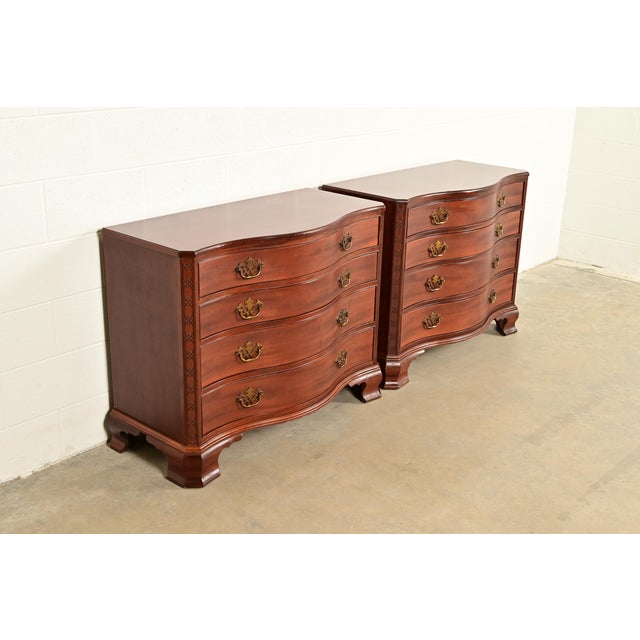 Baker Furniture Company Baker Furniture Historic Charleston Chippendale Carved Mahogany Serpentine Front Dresser Chests, Pair For Sale - Image 4 of 14