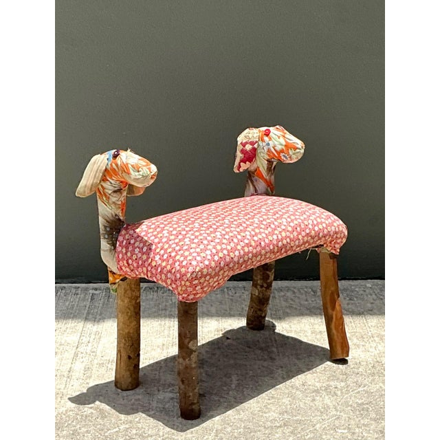 Vintage Handcrafted Textile and Wood Animal Bench For Sale In West Palm - Image 6 of 18