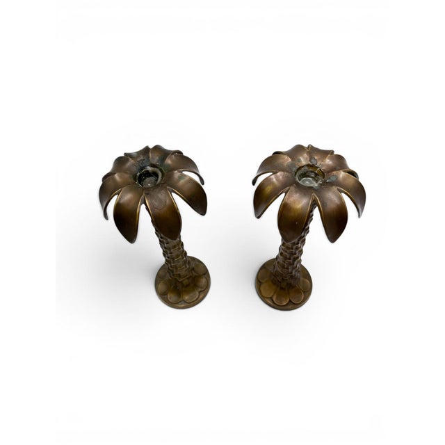 Vintage Hollywood Regency Solid Brass Palm Tree Candlesticks – A Pair For Sale In West Palm - Image 6 of 8