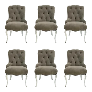 Caracole Modern Gray Tufted Velvet Glass Slipper Side Dining Chairs Set of 6