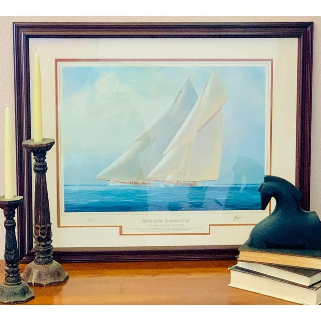 Vintage ‘Yachts of the America’s Cup’ Tim Thompson Signed Special Edition Framed Print of 1903 Race Shamrock III v....