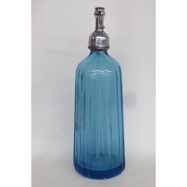 Mid 20th Century Larocco Bros Blue Glass Seltzer Bottle 26 Oz Middletown Ny Made in Czech 4822b For Sale - Image 5 of 18
