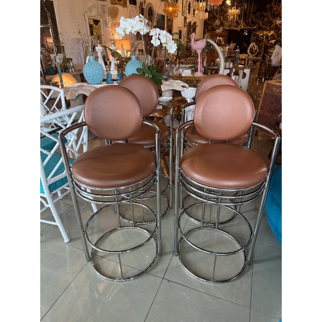 Vintage Set of 4 Dia Design Institute America Chrome Arm Barstools Stools For Sale - Image 11 of 13