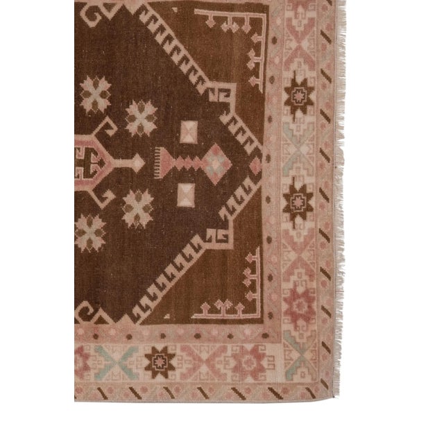 Textile Vintage Turkish Oushak Hand-Knotted Runner 4'5'' X 9'8'' For Sale - Image 7 of 11