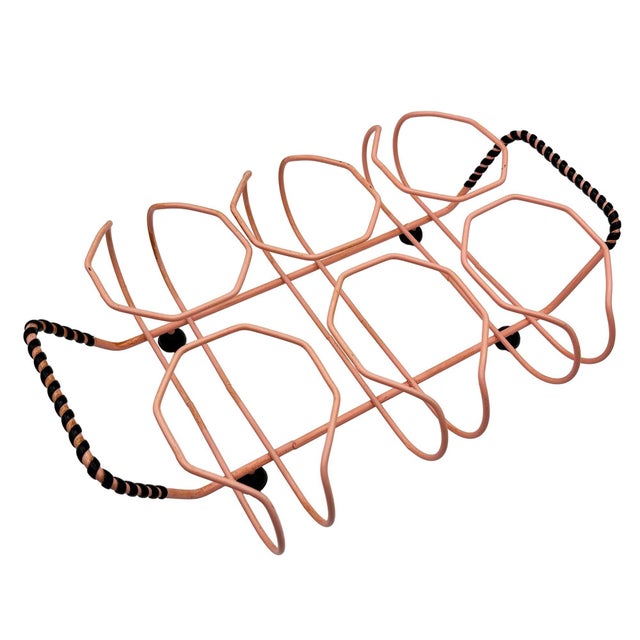 1950s Mid-Century Modern Pink Wire Frame Drinks Tray W/ Six Highball Flamingo Glasses For Sale - Image 9 of 10