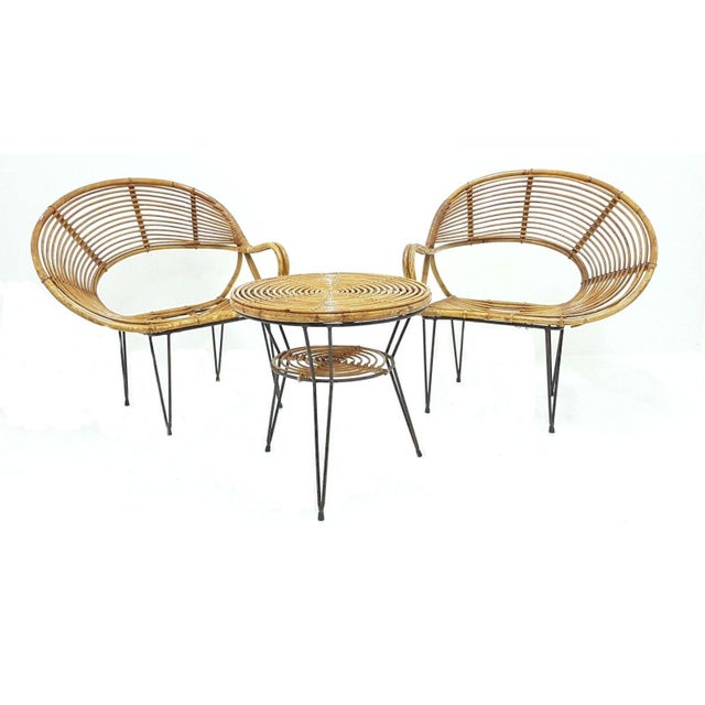1950s Bamboo Lounge Chairs and Table by Janine Abraham & Dirk Jan Rol, 1950s, Set of 3 For Sale - Image 5 of 8