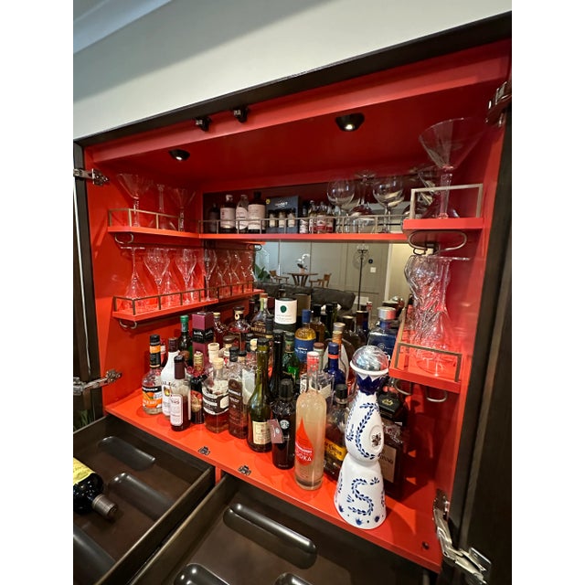 Caracole the Touch Bar Cabinet/Armoire – Aged Wood & Metal With Burnt Orange Interior and Adjustable Lighting For Sale In Detroit - Image 6 of 9