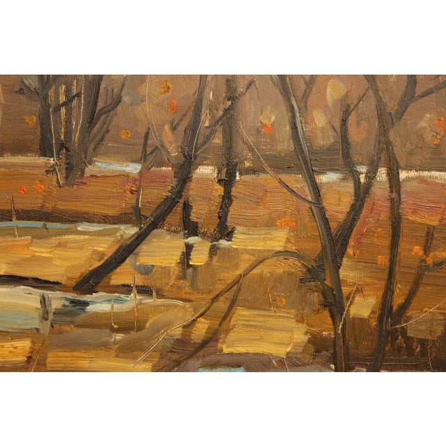 Luo Hong Impressionist Style Oil Painting, Late Fall Landscape For Sale - Image 9 of 12