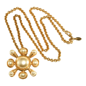 1990s Kenneth Jay Lane Necklace Brooch Combo Gold-Plated W/ Faux Pearls