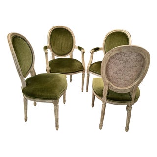 Set of Four Baker Louis XVI Painted Salon Chairs in Scalamandré Upcountry Velvet For Sale