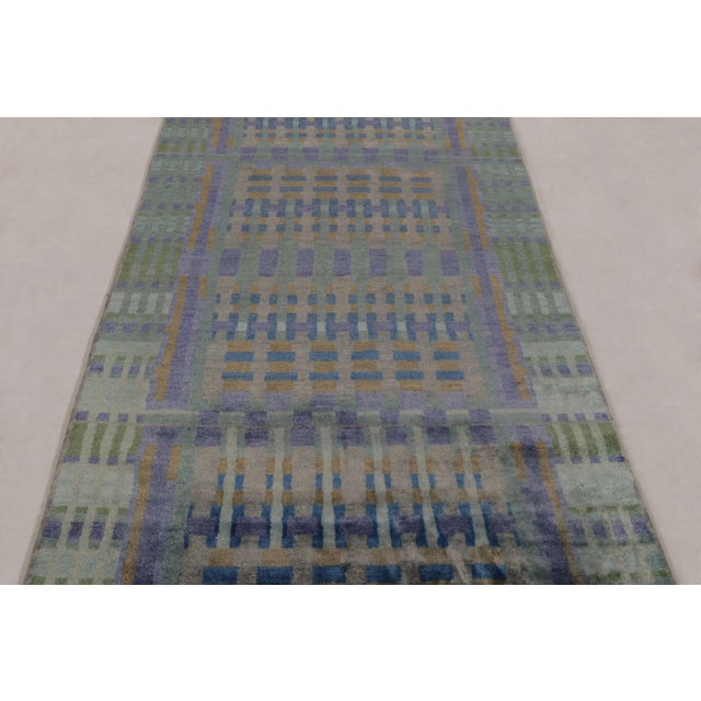 Rug & Kilim Rug & Kilim’s Modern Abstract Rug in Indigo, Purple, and Gold Geometry For Sale - Image 4 of 8