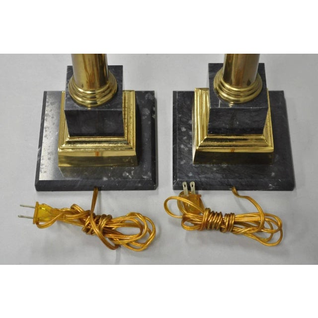Vintage French Empire Brass & Italian Black Marble Column Table Lamps (B), Pair For Sale - Image 10 of 17