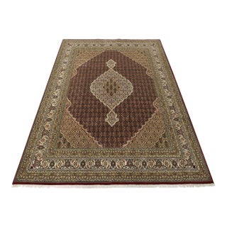 Tabriz Mahi Rug 7’10” X 10’4” Red Wool Traditional Hand-Knotted Carpet For Sale