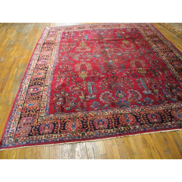 1920s 1920s Red Field Formal Cypress Trees Room Size Antique Sarouk Knotted Wool Rug For Sale - Image 5 of 5