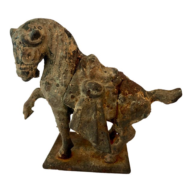 Vintage Cast Iron Chinese Tang Dynasty Horse Sculpture For Sale